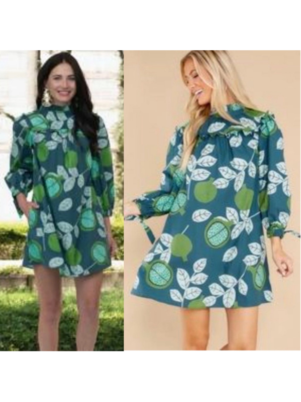 Olivia James the Label Emma Mini Dress Green Teal Leaf Print sz L